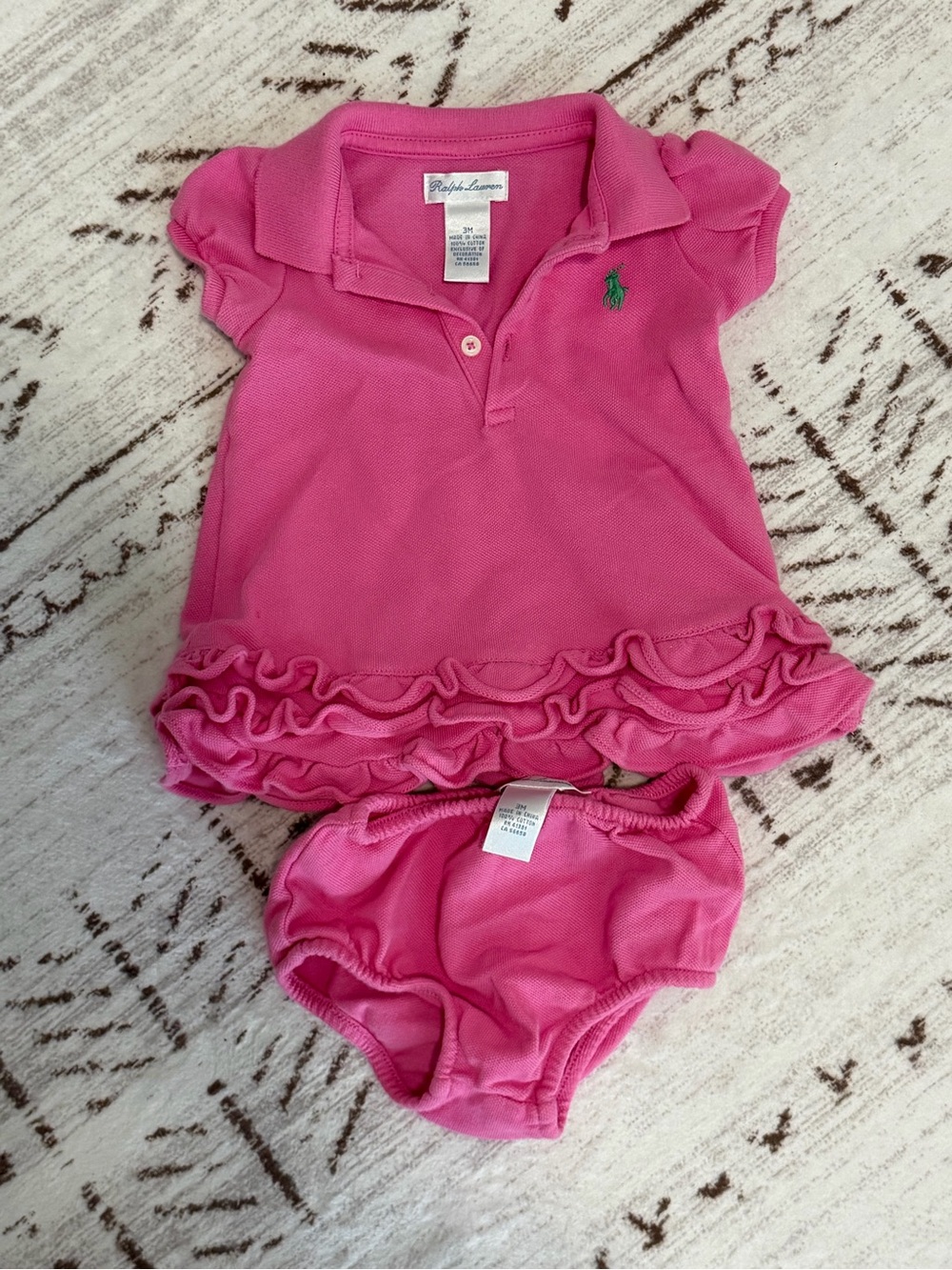 Ralph Lauren Hot Pink Polo Ruffle Dress with Bloomer Set